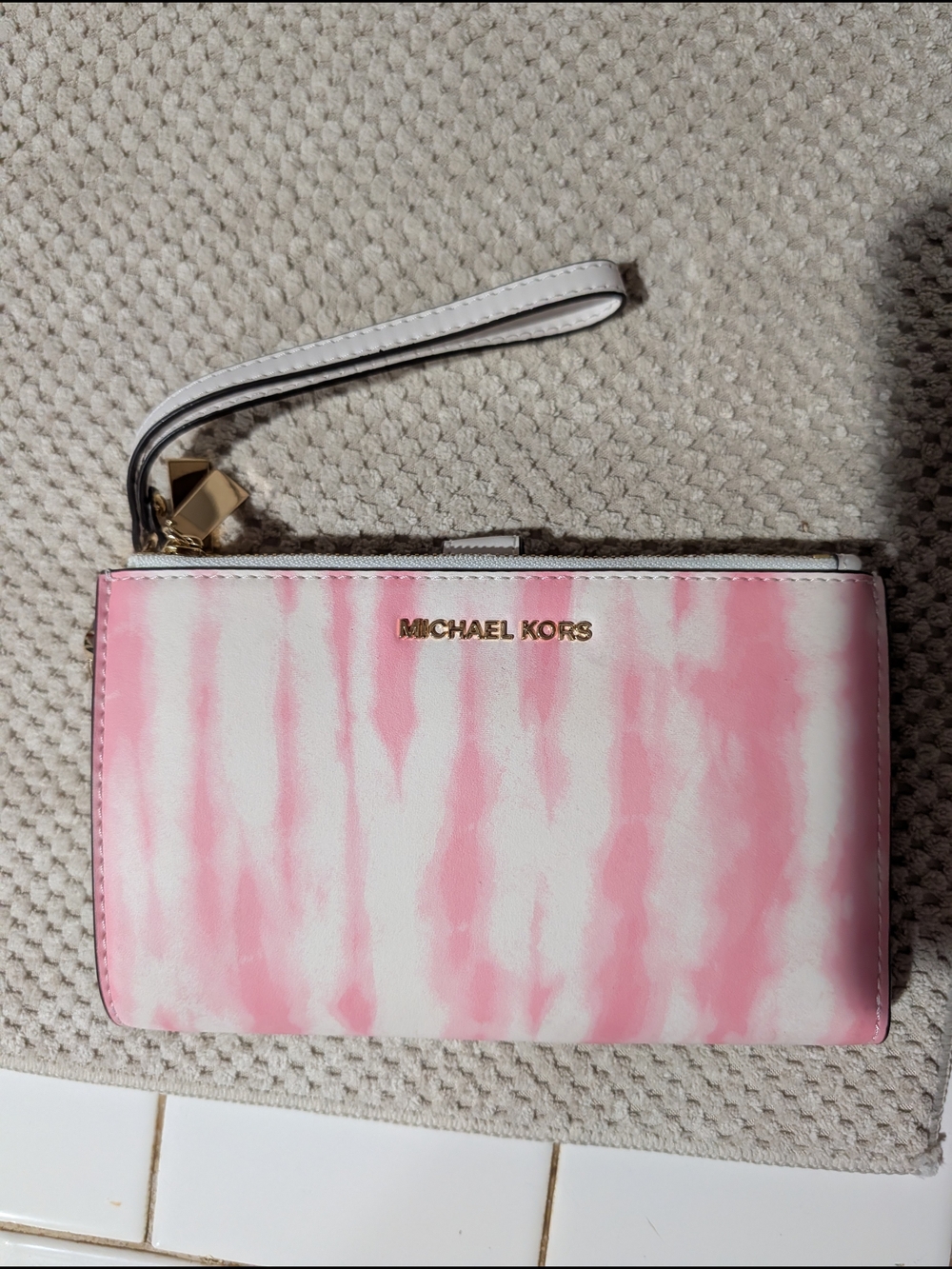 Michael Kors Pink and White Tie-Dye Wristlet